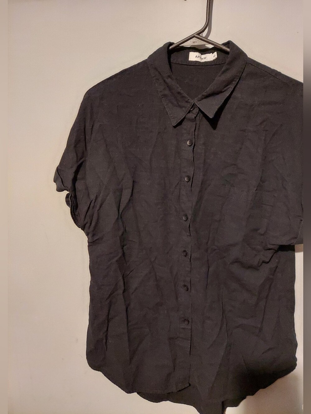 Apraw Womens Button Up Shirt Top Size S Black Cotton Short Sleeve Capsule Office